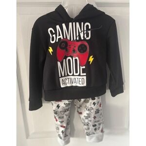 Kids Gaming Hoodie and Pants Set Black‎ Red Controller Print Size 2T